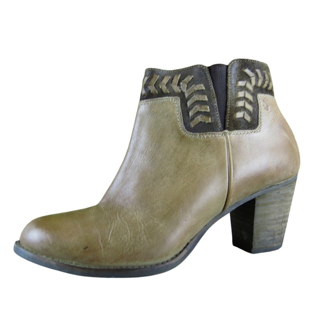 Olukai Kamahoi Women's 8 Brown Leather Ankle Boots Western Design Block Heel Zip
